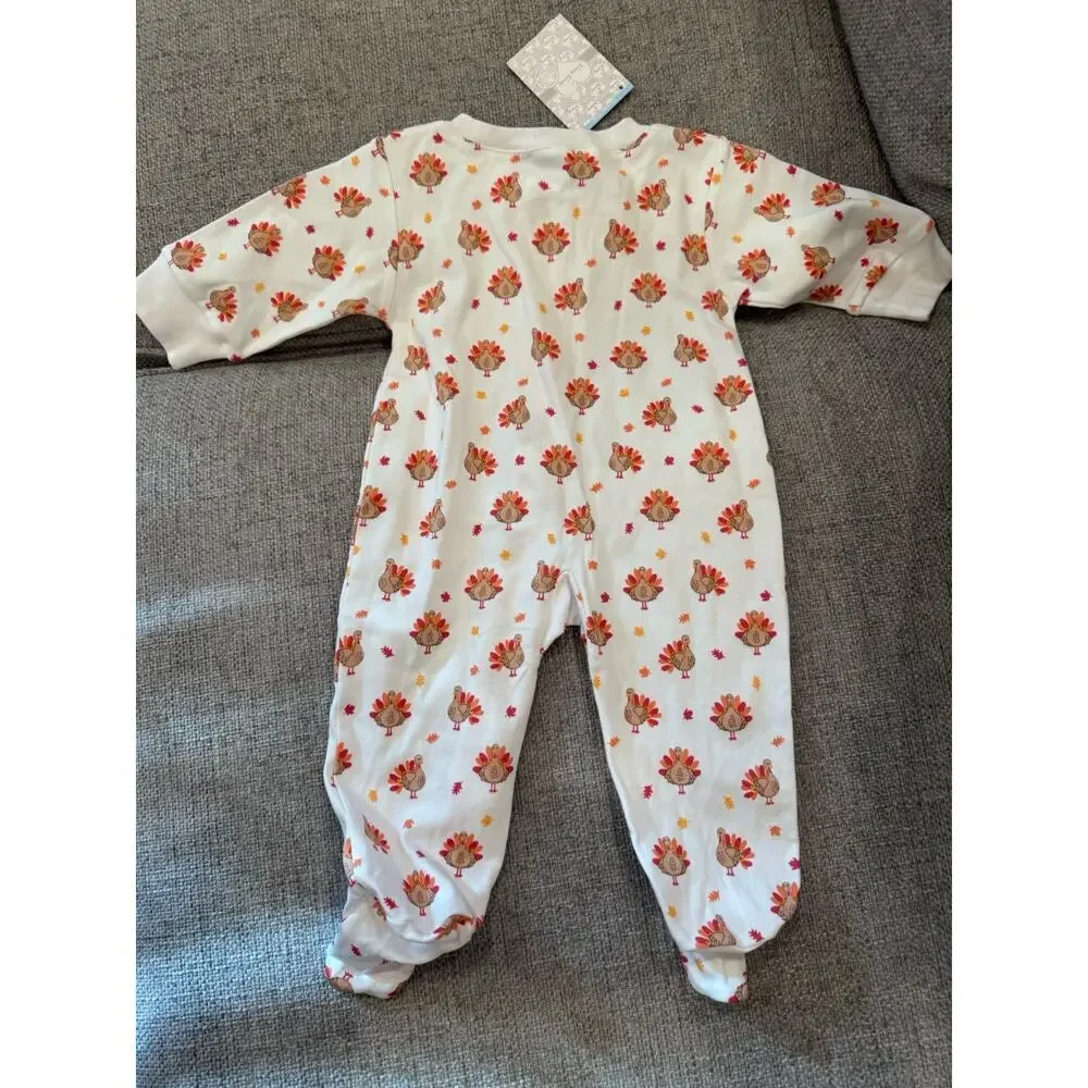 Kissy Kissy White Thanksgiving Turkey Zipper Footie Turkey Time 3-6 Months NWT